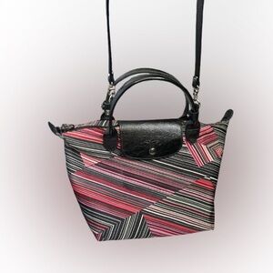 LongChamp Black & Pink Striped Women's Mini Tote Bag